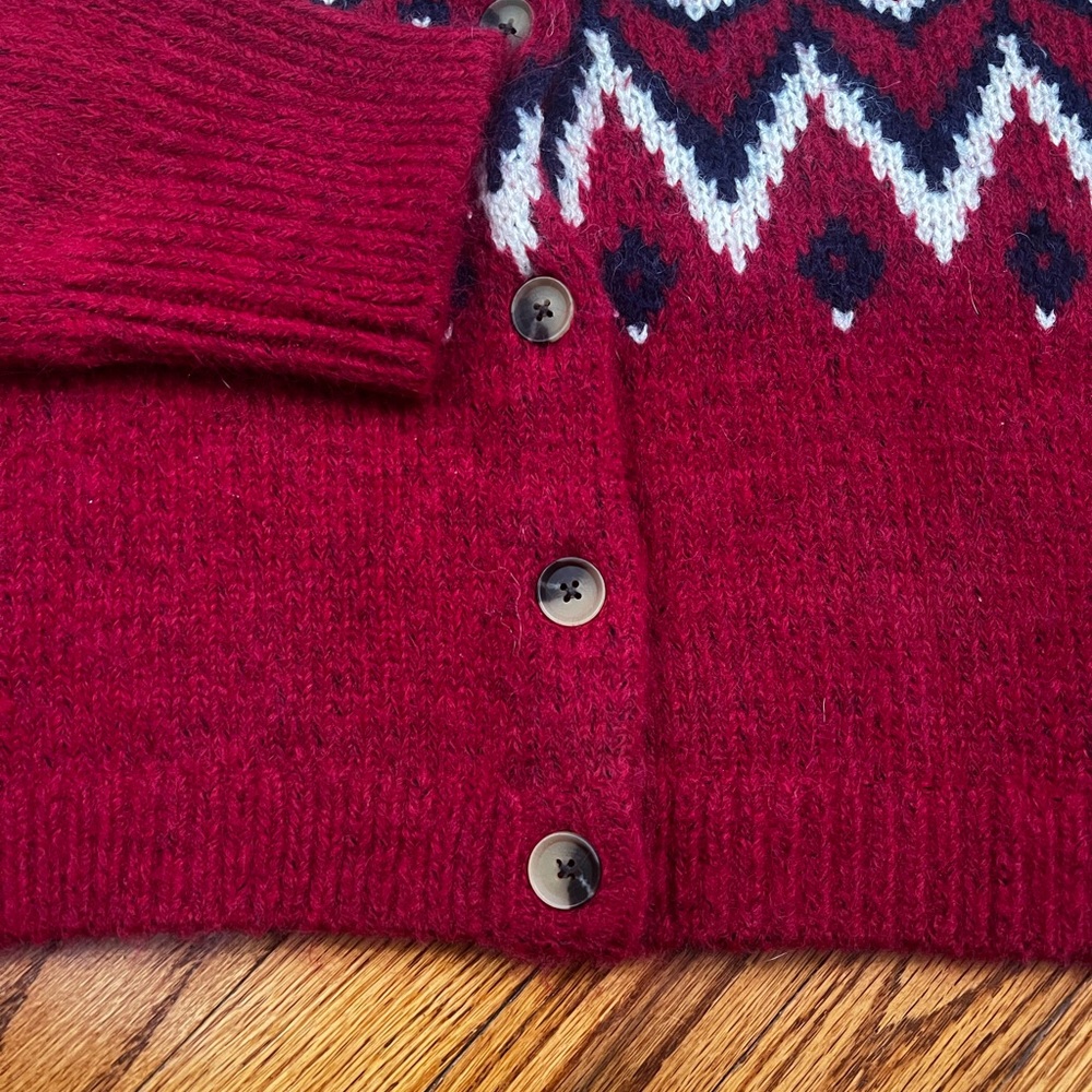 GAP Red Navy Fair Isle Wool Cardigan - Picture 6 of 8